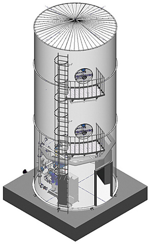 3D-visning av HydroSystemTower som et vanntårn i rustfritt stål
